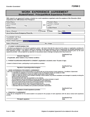 Education Queensland Work Experience Agreement