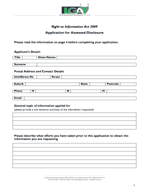 Right to Information Act 2009 Application