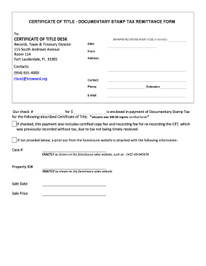 Certificate of Title Documentary Stamp Tax Remittance Form