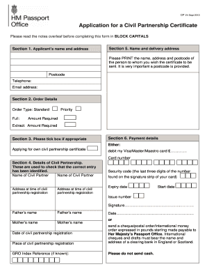 Application for a Civil Partnership Certificate