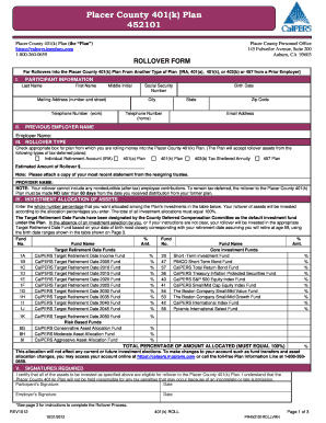 Placer County 401(k) Rollover Form