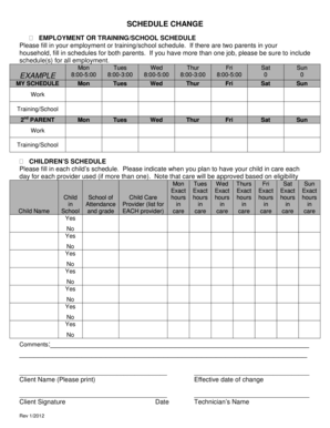 Employment and Child Care Schedule Change Form