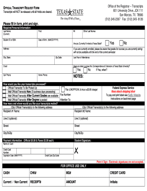 Texas State Official Transcript Request Form