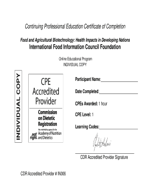 Continuing Professional Education Certificate of Completion