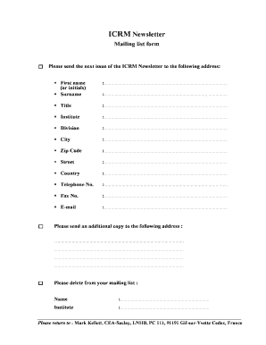 ICRM Newsletter Mailing List Form