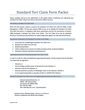 Standard Tort Claim Form SF 210