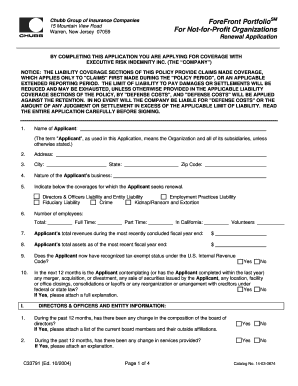 Chubb ForeFront PortfolioSM Renewal Application