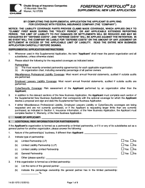 Chubb Supplemental New Line Application