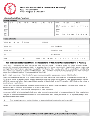 Non-US Pharmacist Waiver and Release Form