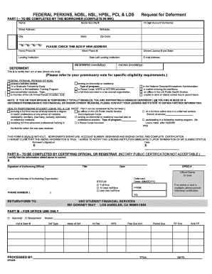 Federal Perkins Loan Deferment Request