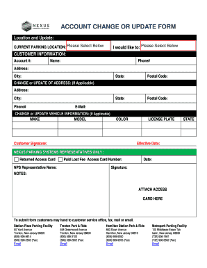 Nexus Parking Systems Account Change Form