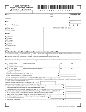 Oregon S Corporation Tax Return Form 20-S