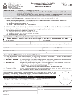Demande de certification d’admissibilité à la plaque pour anciens combattants
