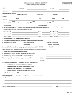 Lucas Local School District Home Language Survey
