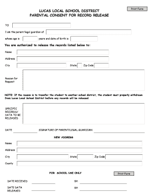 Parental Consent for Record Release