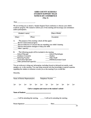 Ohio County Schools Student Support Team Conference Notice