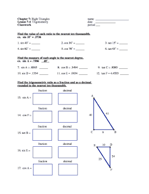 Right Triangles Trigonometry Worksheet