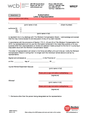 Letter of Representation for Workers' Compensation