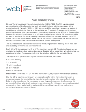 Neck Disability Index Assessment Form