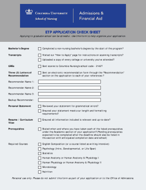 ETP Application Check Sheet