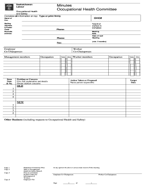 Saskatchewan Occupational Health Committee Meeting Minutes