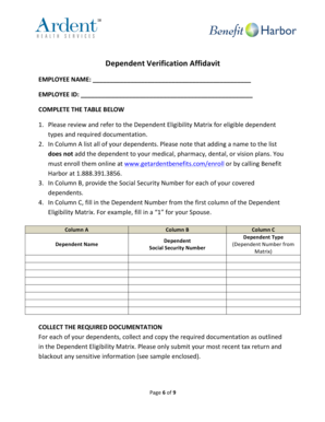 Dependent Verification Affidavit