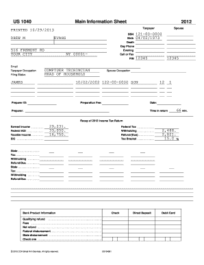 US 1040 Individual Income Tax Return 2012
