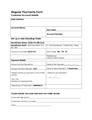 UK Standing Order Form