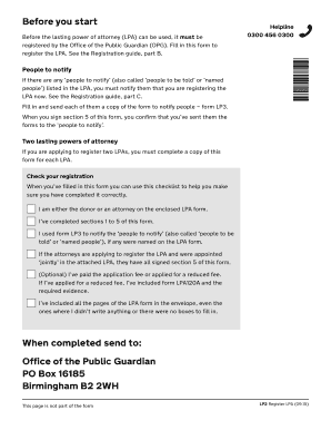 UK Lasting Power of Attorney Registration Form