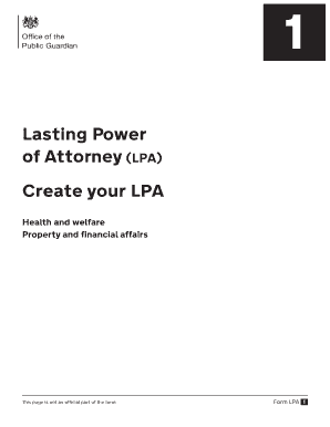 Lasting Power of Attorney Form LPA 1