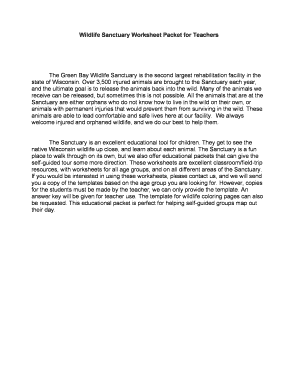Wildlife Sanctuary Worksheet Packet for Teachers