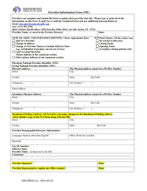 Provider Information Form (PIF)