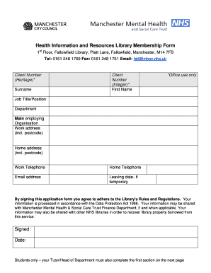 Health Information and Resources Library Membership Form