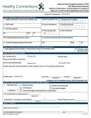 South Carolina DHHS Form CRCF-01