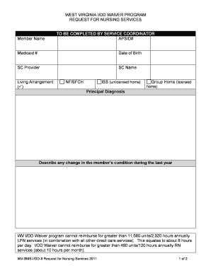 West Virginia I/DD Waiver Nursing Services Request