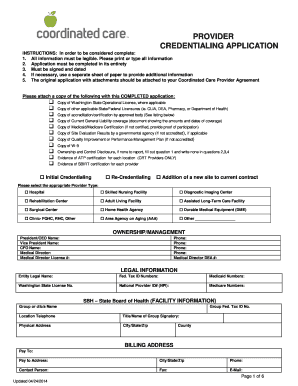 Washington State Provider Credentialing Application