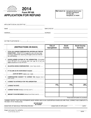Kentucky License Tax Refund Application