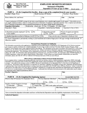 New York State Disability Statement for Dependent