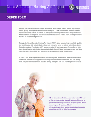 Lions Affordable Hearing Aid Project Order Form