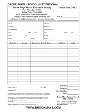 Brook Mays Music Educator Supply Order Form
