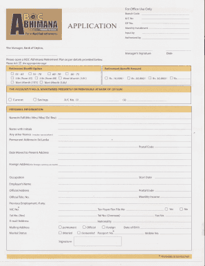 Bank of Ceylon Retirement Plan Application