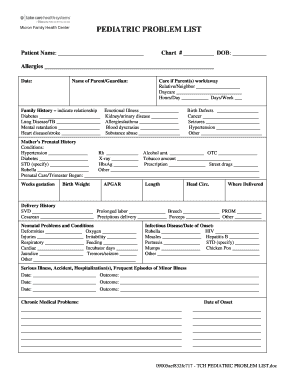Pediatric Problem List Form