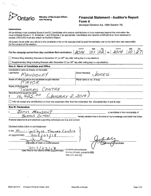 Ontario Municipal Election Financial Statement