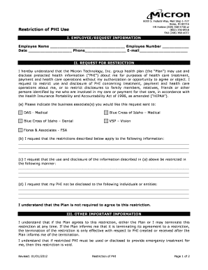 Micron Technology HIPAA PHI Restriction Form