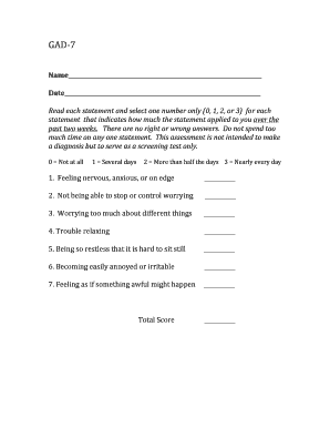 GAD-7 Anxiety Screening Form