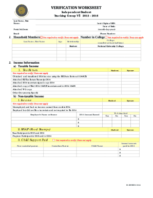 Verification Worksheet for Independent Student