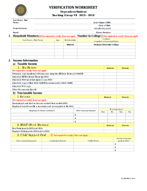 Verification Worksheet for Dependent Student