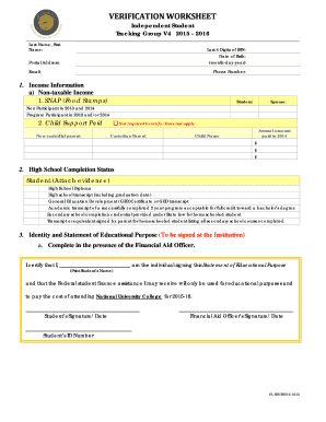 Verification Worksheet for Financial Aid