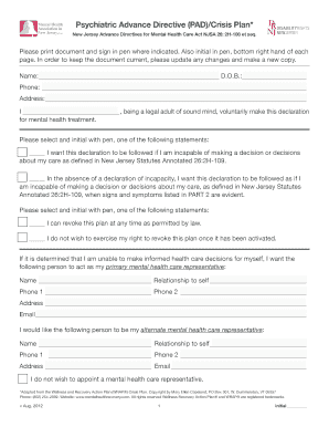 New Jersey Psychiatric Advance Directive