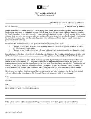 Copyright Agreement for Journal Article